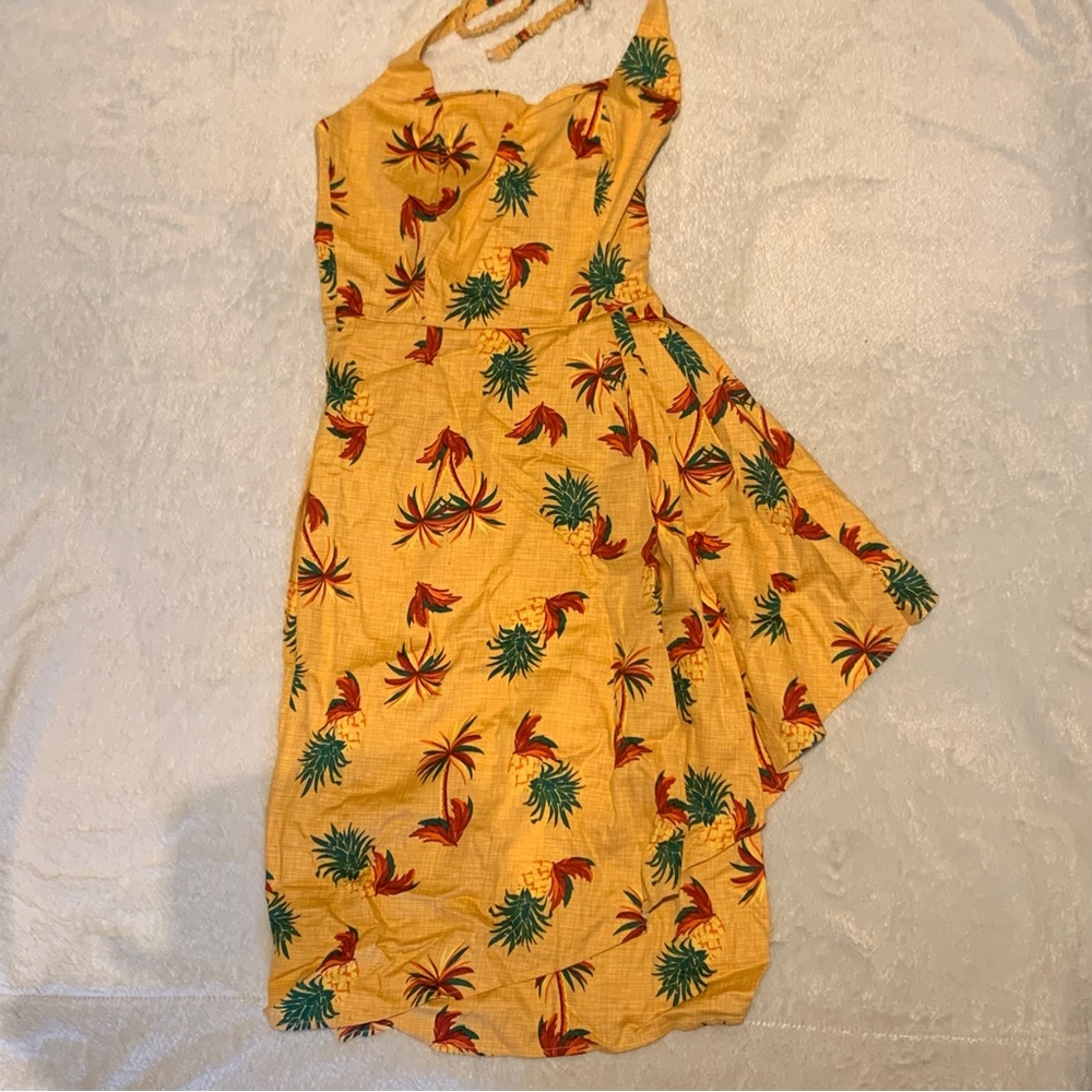 Collectif Yellow Tropical Print Dress